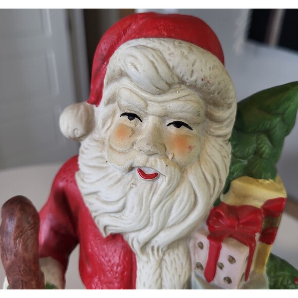 Hand Painted Ceramic Santa 11 inch tall Tea Light Holder Star Cutouts Early 2000 - Picture 4 of 10